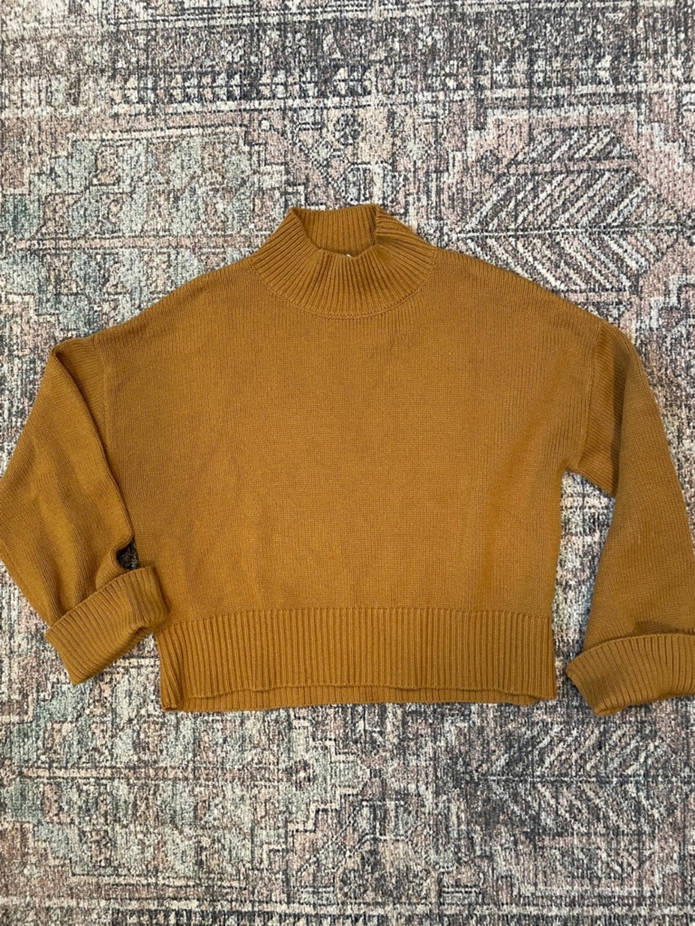 Melrose & Market Mustard Cropped Mock Neck Sweater Womens Medium